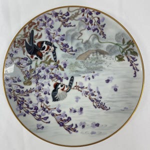 Vintage 1981 Japan FP Franklin Porcelain Plate Birds and Flowers Plate Set Asian Japanese Franklin Mint Archives Collector Plate, Free Ship