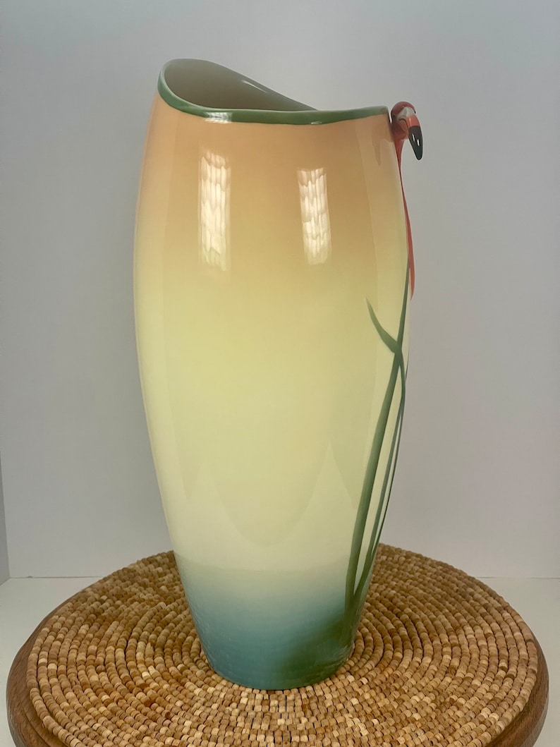 Franz Porcelain Flamingo Vase, Handmade and Hand Painted Artisan
