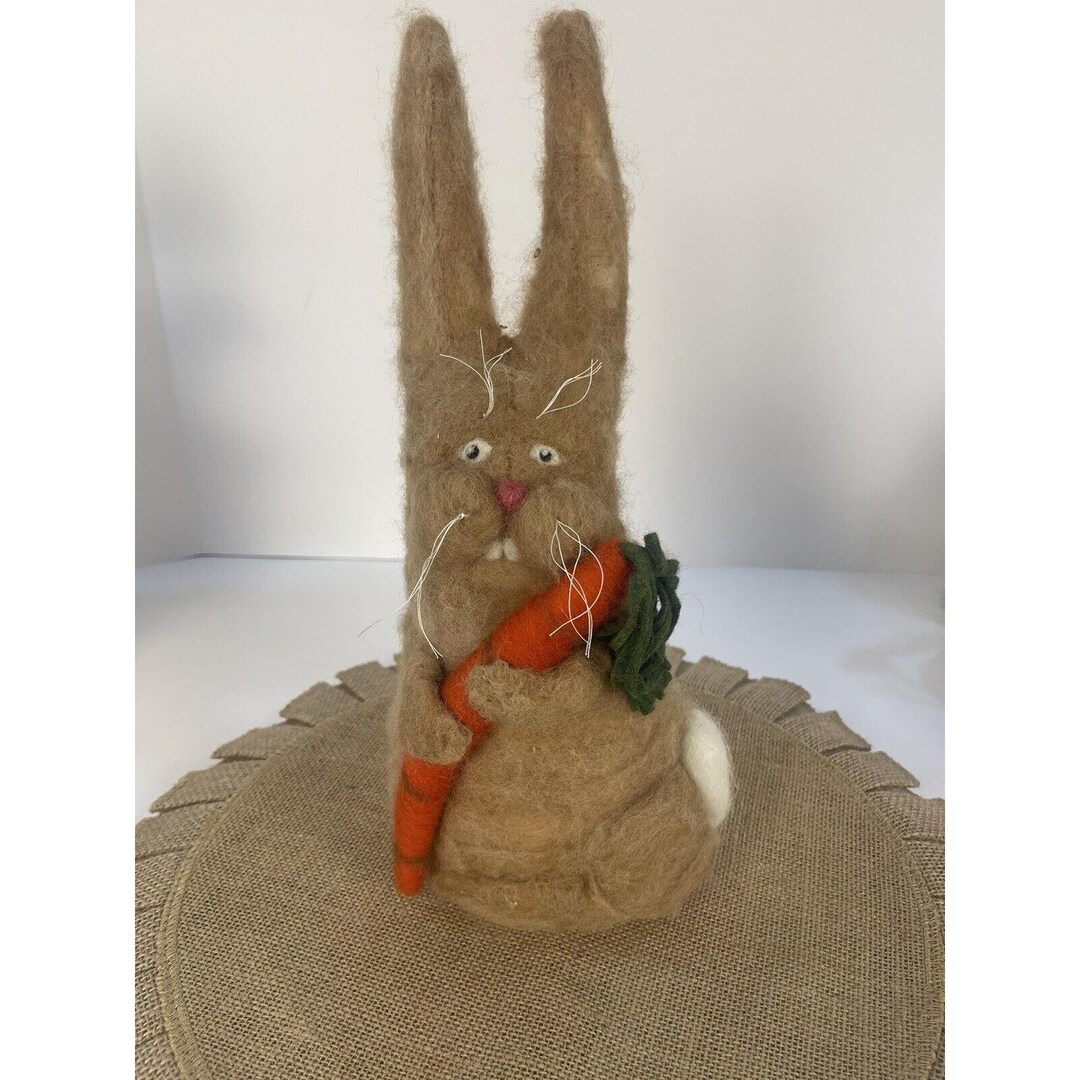Vintage Needle Felted Large Wool Rabbit Bunny Soft Carrot Bunny Easter ...
