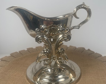 Vintage Tilting Gravy Boat on Stand Victorian Rose Chafing Dish Warming Stand, Silverplated Gravy Warmer, 2 Piece, FREE SHIPPING!