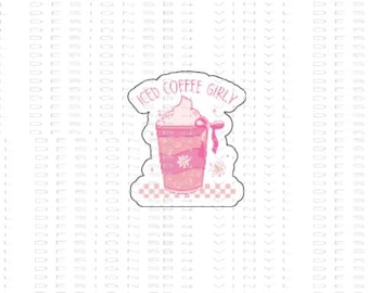Iced Coffee Girly Sticker- Coffee Sticker- Girly Water Bottle Stickers- Stickers- Water Bottle Sticker-Name Decal-Personalized Decal