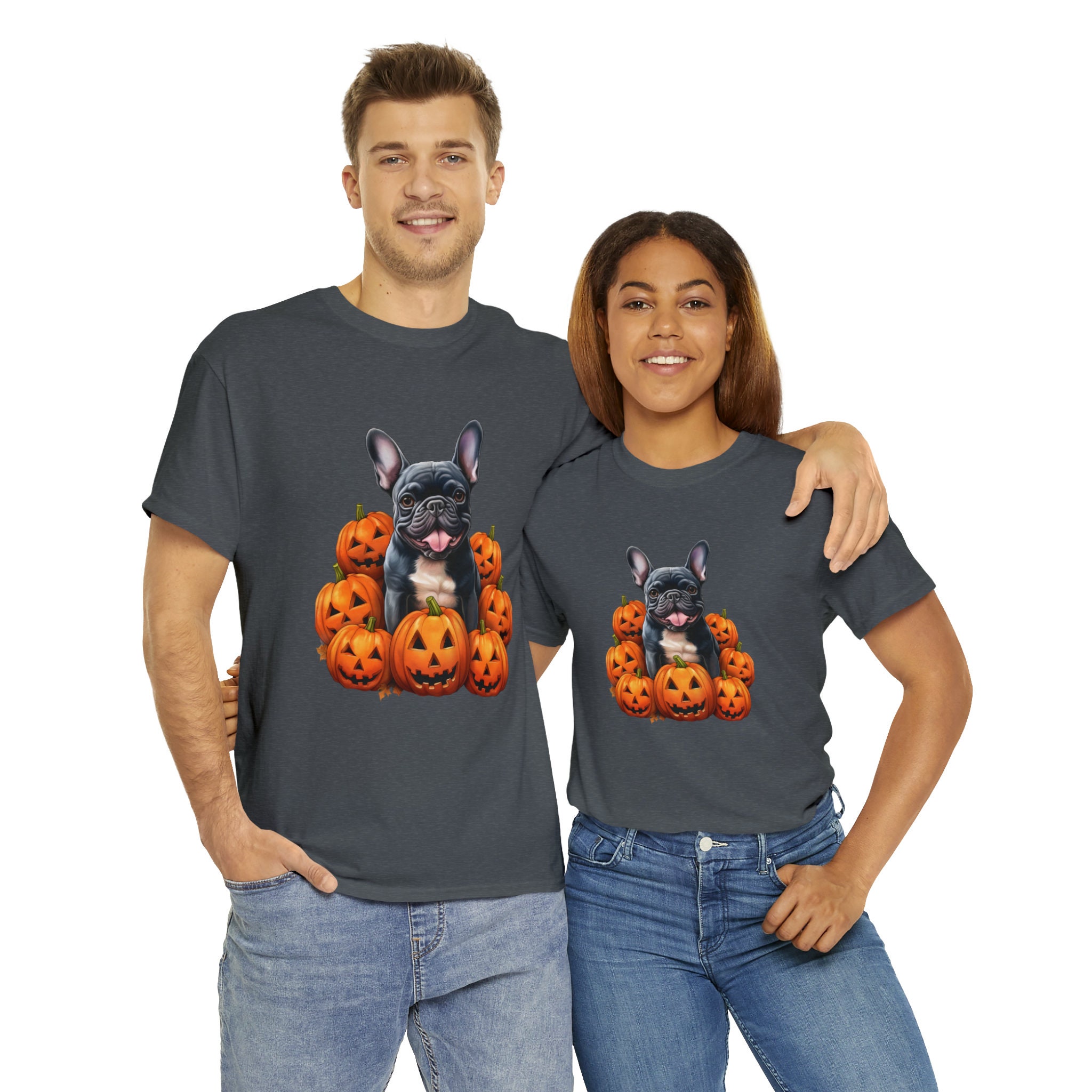 Discover Unisex Funny Halloween French Bulldog T shirt  Loose Fit Mens Silly Humor Tshirt  Womens Dog Funny Frenchie Tee  Cute Pumpkin Scary Top