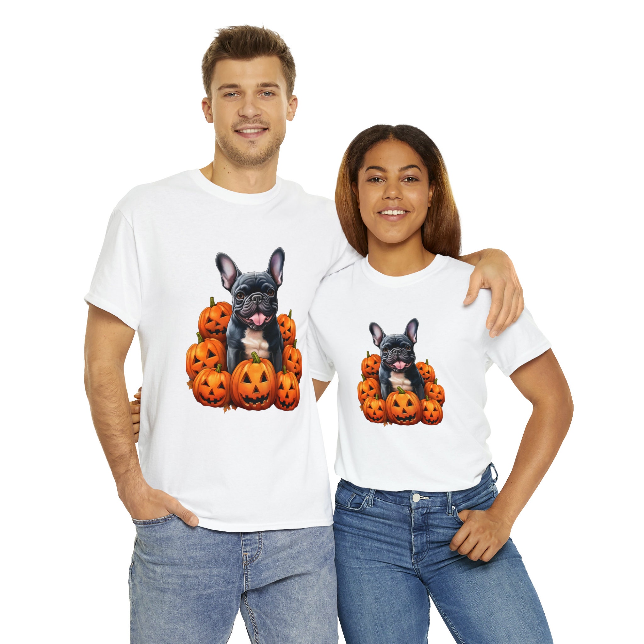 Discover Unisex Funny Halloween French Bulldog T shirt  Loose Fit Mens Silly Humor Tshirt  Womens Dog Funny Frenchie Tee  Cute Pumpkin Scary Top