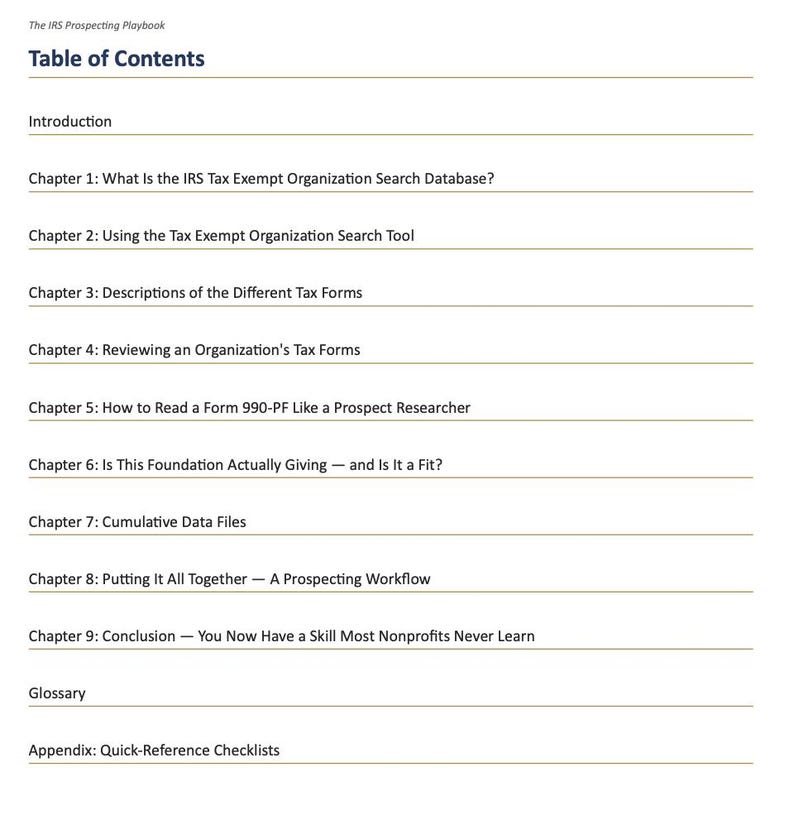 Appendix Items Design IRS Prospecting Playbook-nonprofit Funding - Etsy