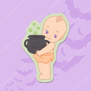 Kewpie Fall Cauldron Sticker Waterproof Autumn Sonny Angel Matte Decal for Halloween Witch