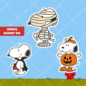 Halloween Snoopy Sticker Set Cute Peanuts Decal w/ Pumpkin, Mummy, and Vampire Fall Autumn Gift for Laptop, Journal, Kindle or Water Bottle
