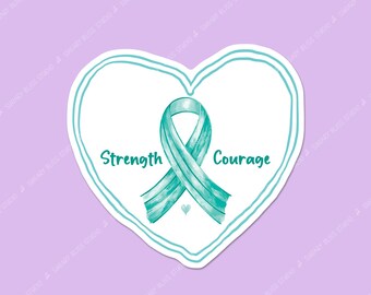 Ovarian Cancer Awareness Ribbon Lapel Pin - Teal & Gold Pewter Support Pin - View #10