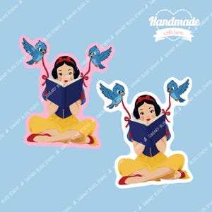 Sticker lecture pour les amateurs de lecture, sticker rat de bibliothèque princesse de conte de fées, Belle inspiré Disney, sticker livresques Blanche-Neige, cadeau de lecture pour elle