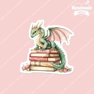 Sticker livresques dragon vert, joli vinyle fantastique, cadeau d'amour de livre, liseuse Kindle, lecture, Booktok, romantisme, scrapbooking, magie