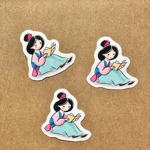 Mulan Princess Mini Bookworm Sticker Gift for Book Lovers Bibliophiles Cute Filler Sticker for Kindle Decal E-Reader Decal Disney Reading