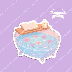 Handgemachte Kawaii Badewanne Selbstpflege Aufkleber Gemütliches ästhetisches Geschenk für Wasserflaschen- und Naturliebhaber Erschwinglicher Selbstpflege-Dekoraufkleber