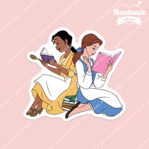 Adesivo para amantes de fãs da Disney, Bela e Tiana, presente para leitores de livros, Kindle, adesivo de preenchimento, adesivo romântico e fantasia