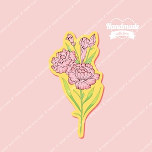 Sticker fleur imperméable jardin botanique cadeau pour amoureux de la nature Sticker oeillet floral mignon pour gourdes, ordinateurs portables, agenda de journal et plus