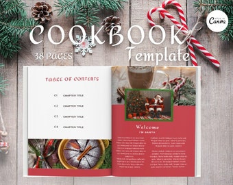 Christmas Gift| Xmas Cookbook Template| Recipe Book | Red and Green Cook book | Christmas cookbook  | Canva Templates | Aesthetic