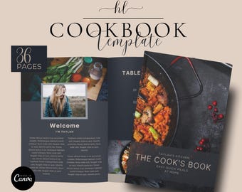 Modèle de livre de recettes Canva modifiable : Design moderne (Téléchargement numérique A4)