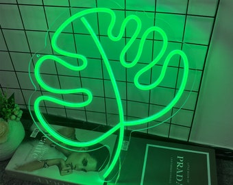 Green Leaf Neon sign,LED Wall Decor Neon Sign for Birthday Party Camping Kids Room Bedroom Room Party (Green Light),USB Powered, Dimmable