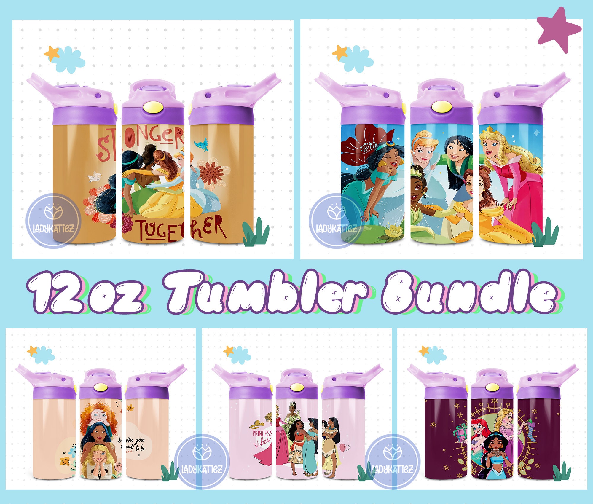 2 Pack Zak Disney Princess Rapunzel Jasmine Moana Sippy Drinking Cups  Bottles