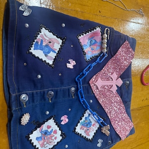Angel and Stitch inspired  jean tie dye junk skirt set