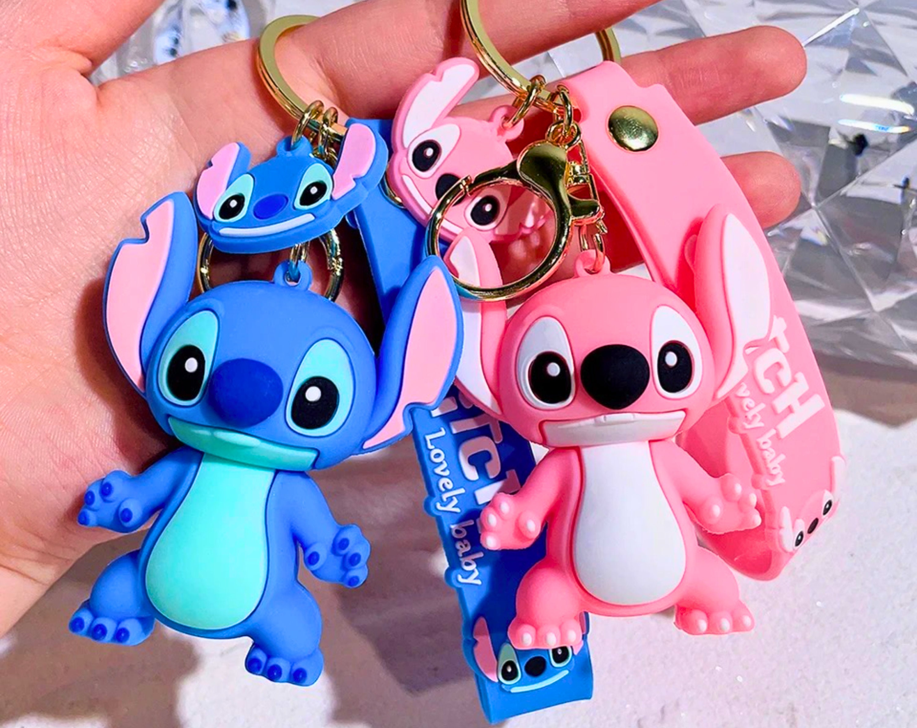 Disney Stitch Toys Anime Stitch Pendentif Porte-clés Sweet Pink Angel Car  Keyring