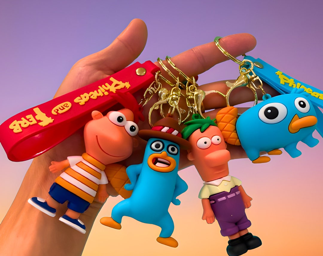 Phineas and Ferb Keychain Set Cartoon Duo Charm Fun Accessory for Keys