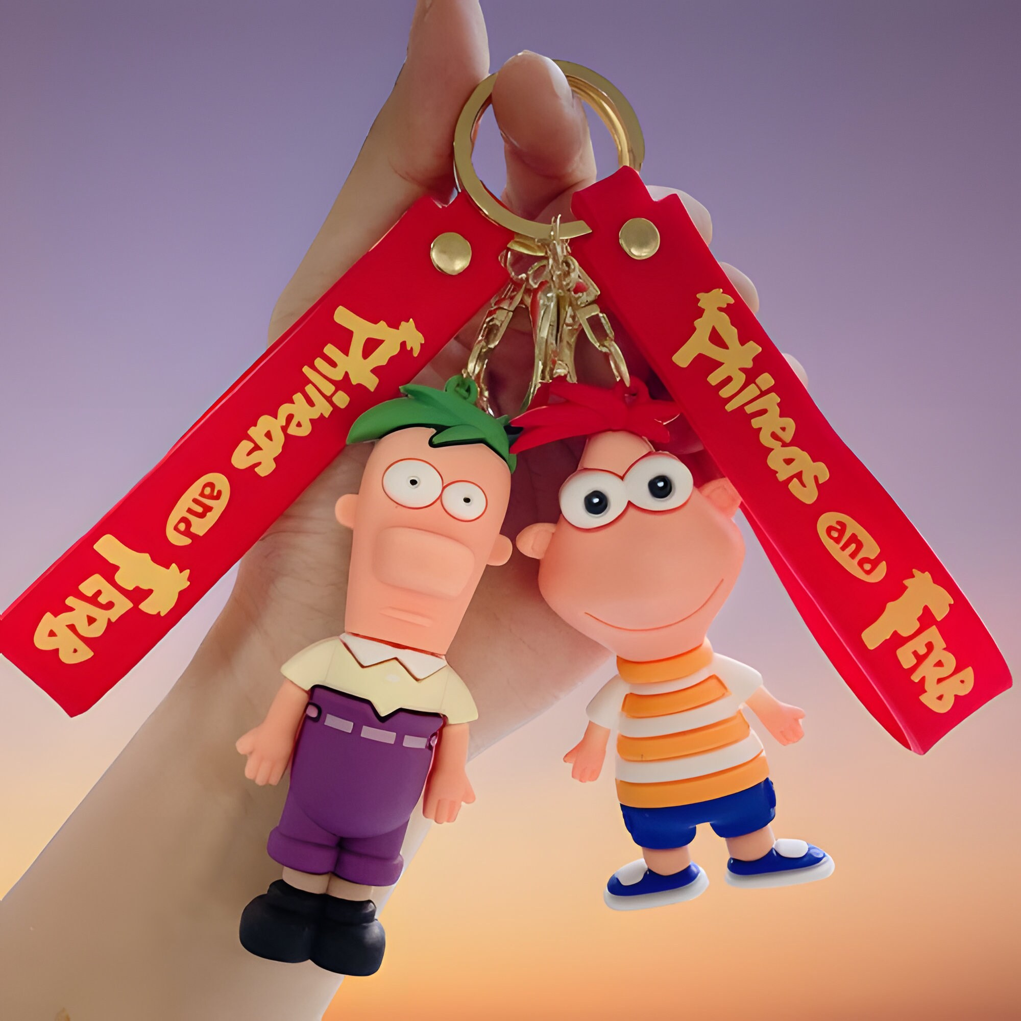 Phineas and Ferb Keychain Set Cartoon Duo Charm Fun Accessory for Keys