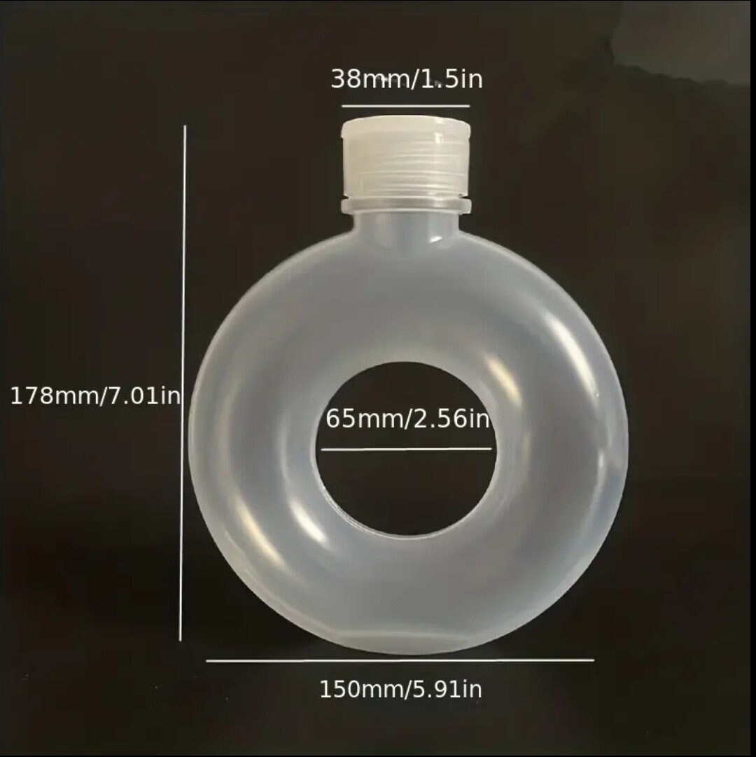 Donut Shaped Water Bottle Handmade Heat Resistant PP Plastic BPA Free Hands  Free Water Bottle Plain Clear Screw Lid 