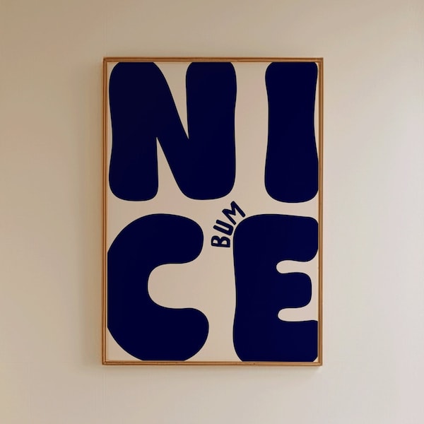Nice Bum Art Print | Funny Navy Blue Bathroom Decor (Digital Download)