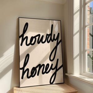 Howdy Honey Art Print | Retro Western Cowgirl Hand Written Wall Decor (Digital Download)