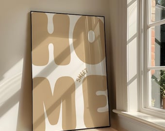 Home Sweet Home Entry Way Art Print | Retro Neutral Beige/Tan Bold Typography Wall Decor (Digital Download)