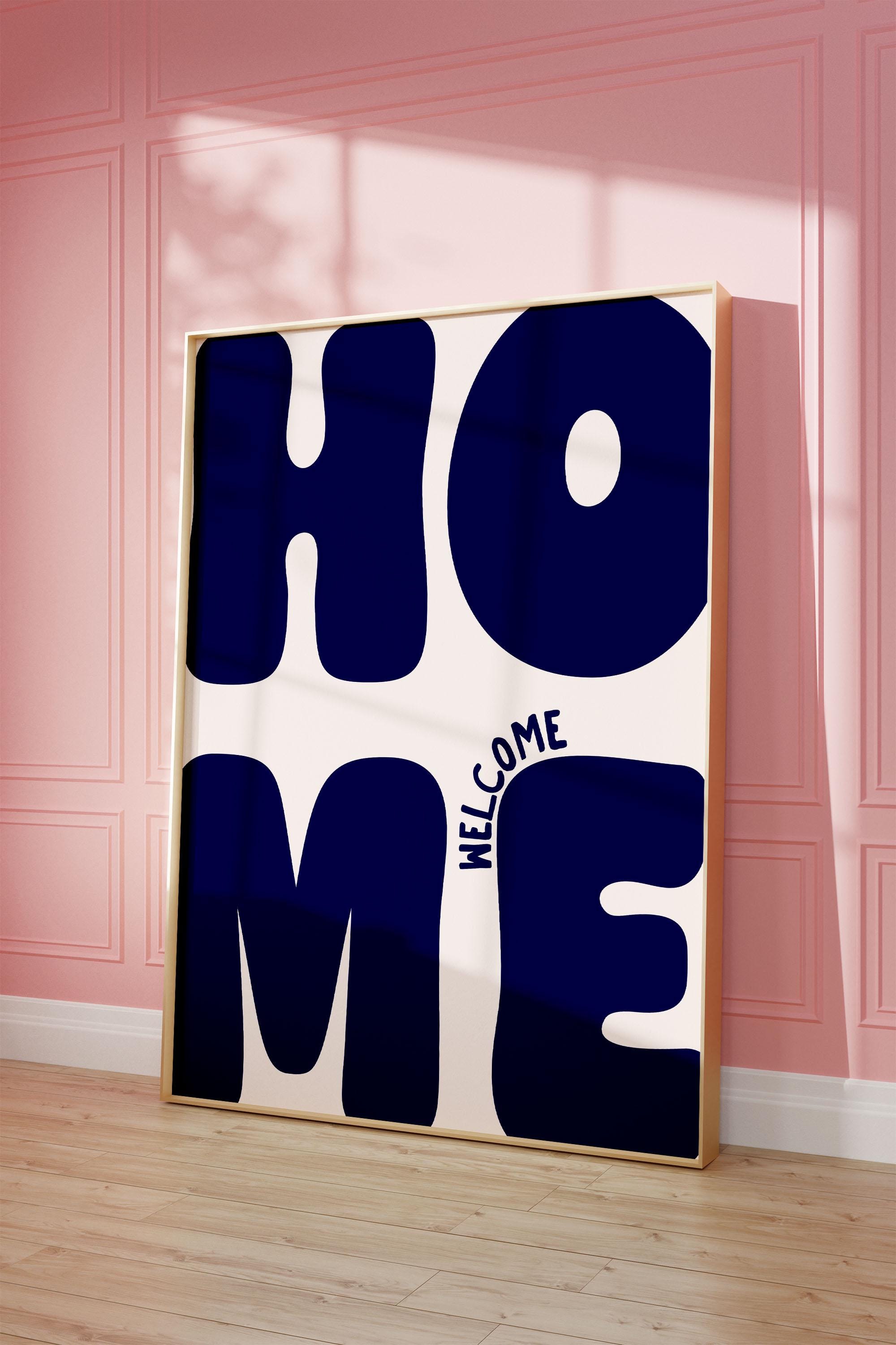 Welcome Home Art Print | Retro Entryway Navy Blue Typography Decor