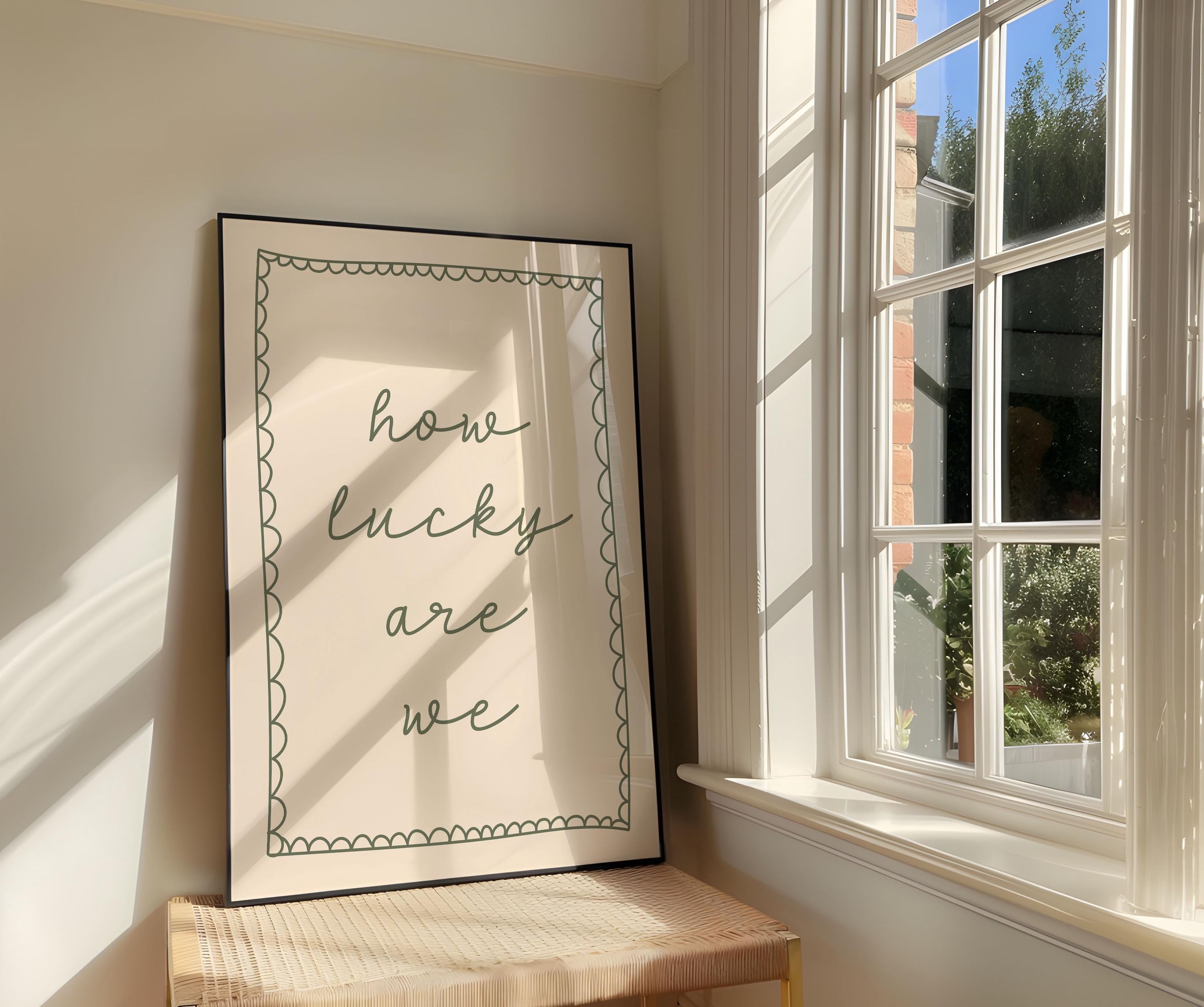 How Lucky Are We Print | Retro Olive Green Neutral Minimal Home