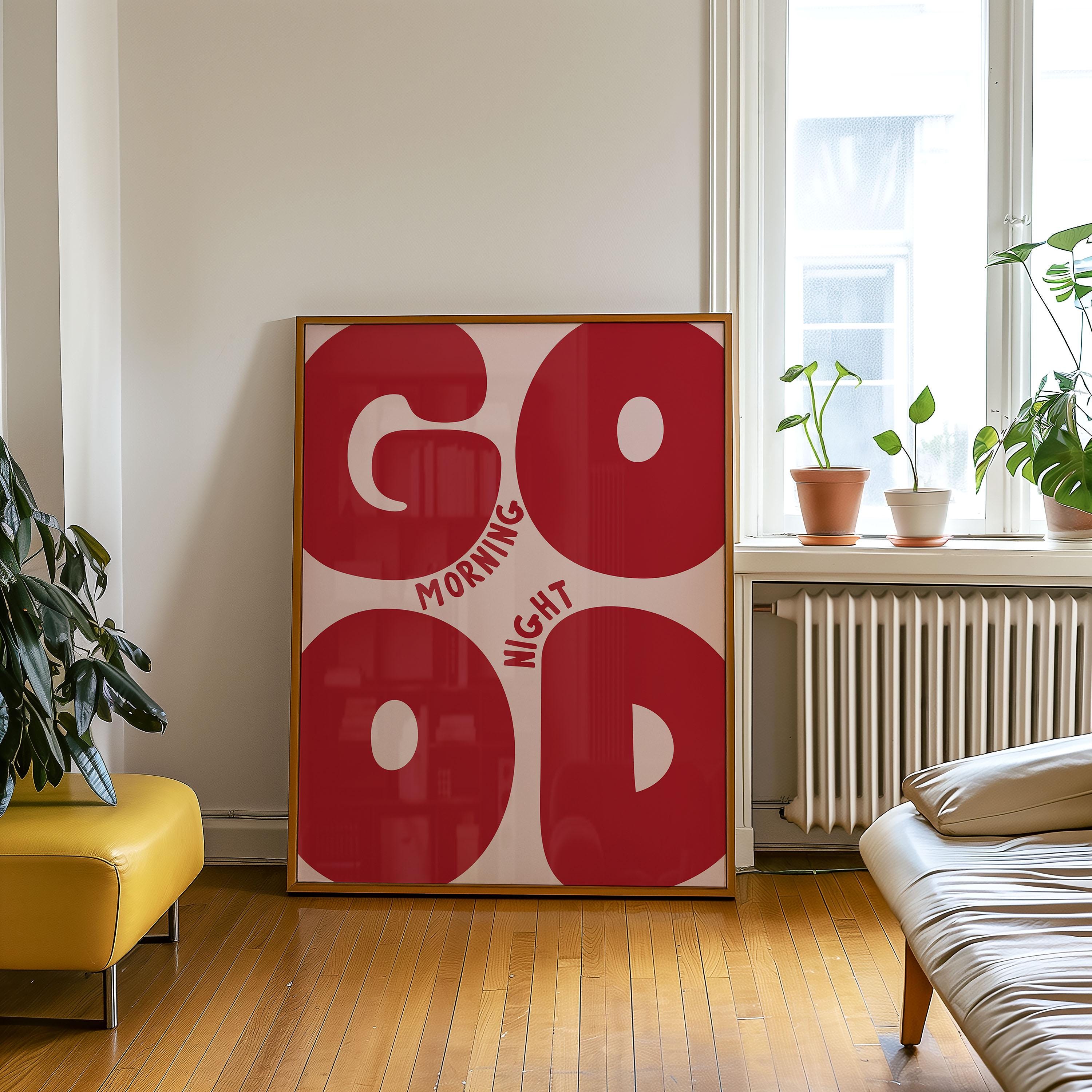 Good Morning/night Art Print | Red + Pink Retro Bold Typography