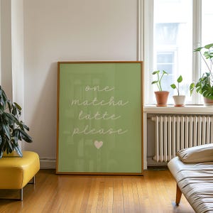 One Matcha Latte Print | Retro Minimalist Sage Green Kitchen Decor (Digital Download) image 3