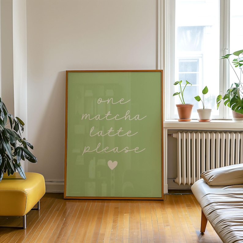 One Matcha Latte Print | Retro Minimalist Sage Green Kitchen Decor (Digital Download) image 3