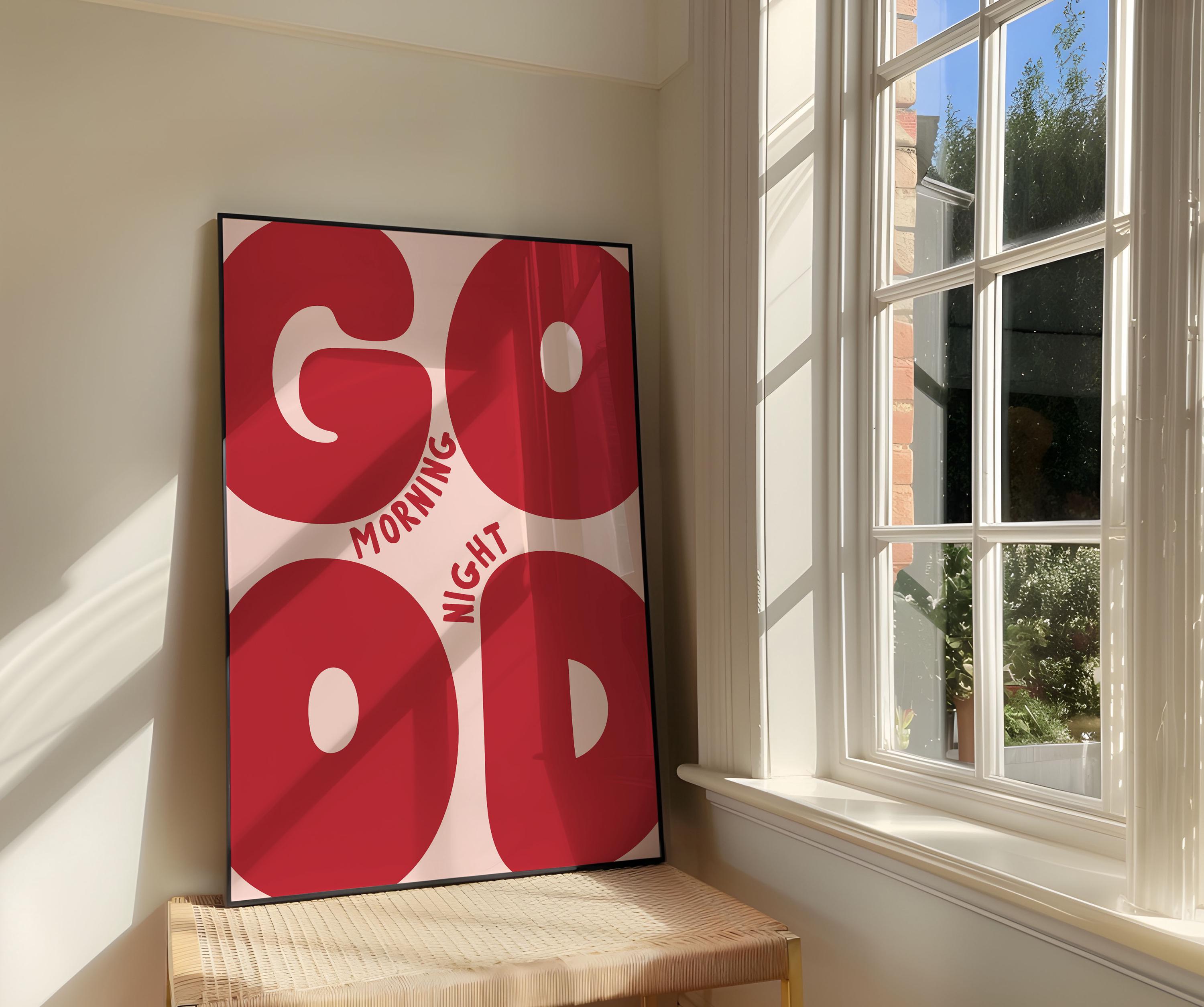 【新品】Ameri Vintage MESSAGE PRINT LSTEE Good Morning/night Art Print | Red + Pink Retro Bold Typography