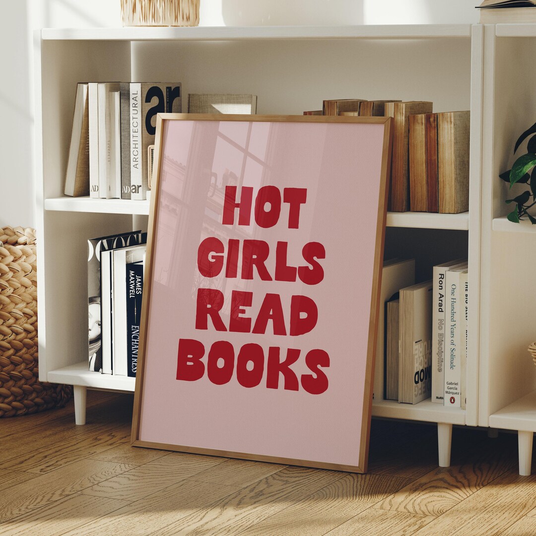 Hot Girls Read Books Art Print | Pink & Red Retro Reading Bookish