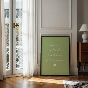 One Matcha Latte Print | Retro Minimalist Sage Green Kitchen Decor (Digital Download) image 5
