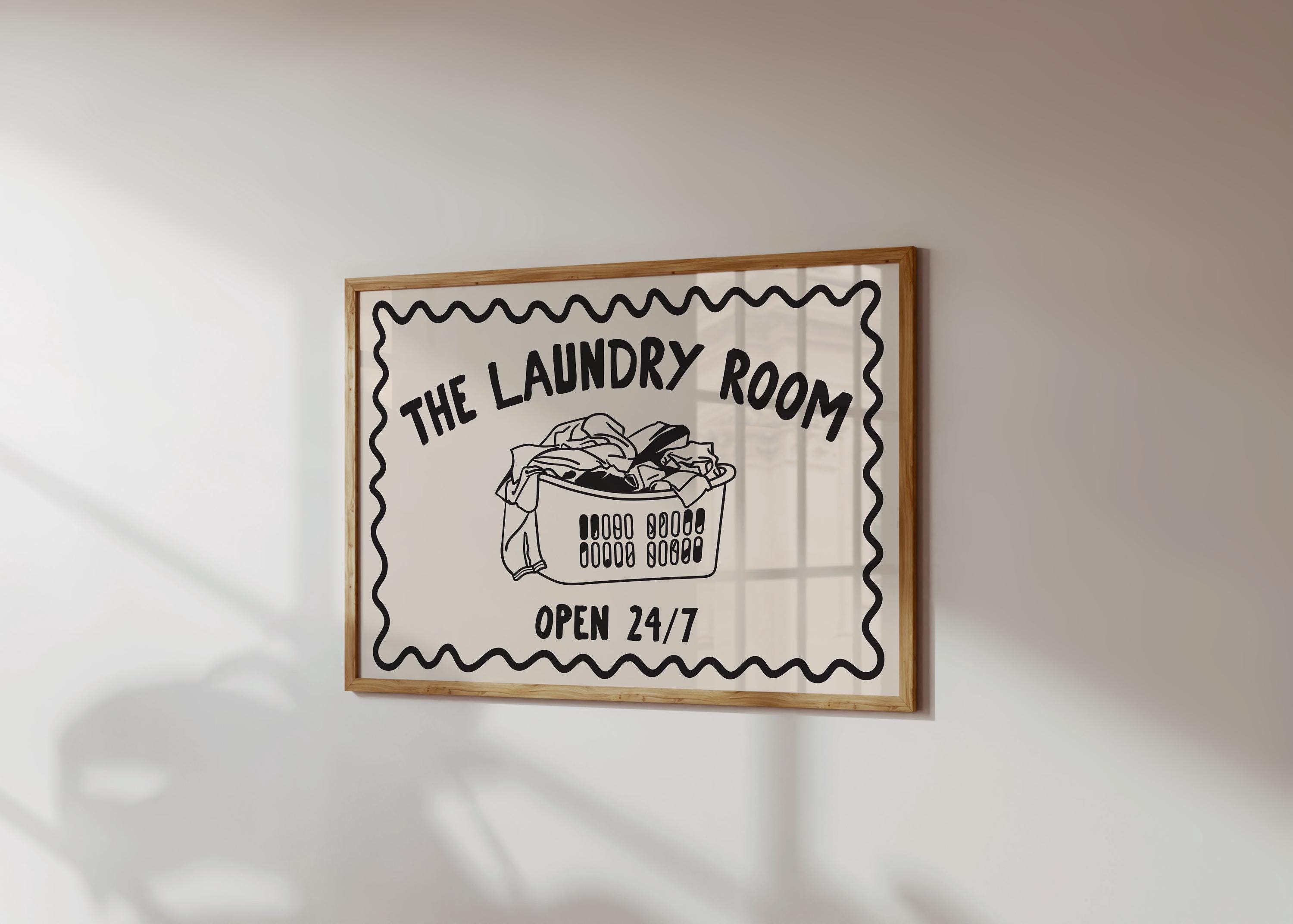 The Laundry Room Open 24/7 Print | Retro Neutral Black and Cream