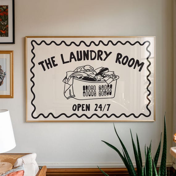 Laundry Room Art Print | Retro Black and Cream Decor (digital