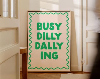 Busy Dilly Dallying Art Print | Preppy Green Retro Home Decor (Digital Download)