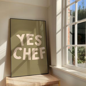 Ja Chef-muurkunst | Retro olijfgroen keukendecor (digitale download)