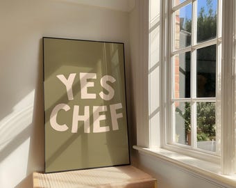 Yes Chef Wall Art | Retro Olive Green Kitchen Decor (Digital Download)