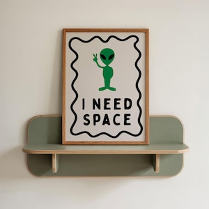 Grappige buitenaardse kunstprint | I Need Space grappige retro typografieposter (digitale download)