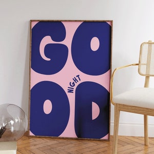 Gute Nacht Poster | Retro rosa und blaues Plakat, Funky Preppy positive Kunstdruck mutiges Schlafzimmer-Kunst-Wohnheim-Dekor, coole Wohnungskunst über Bettkunst