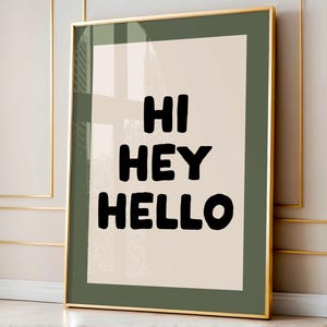 Hoi Hey Hallo Print | Retro Entree/Thuiswerkplek Saliegroene Typografie (Digitale Download)