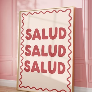 Salud アートプリント | ピンクのスペインバーカートプリント、バーカートの装飾、バーカートの壁アート、ドリンクの装飾、乾杯プリントギフトアルコールアート、cin cin プリント