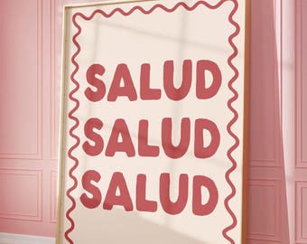 Salud Spanish Cheers Art Print | Pink Bar Cart Decor (Digital Download)