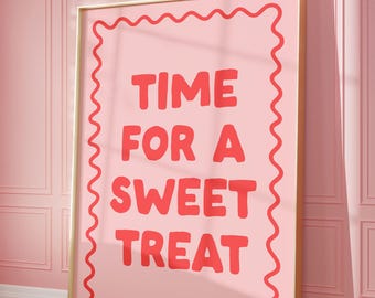 Time for a Sweet Treat Art Print | Pink & Coral Kitchen Decor (Digital Download)