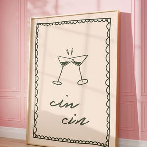 Cin Cin Art Print | Olive green Hand written Bar Cart Print, Bar Cart Decor, Bar Cart Wall Art, Drink decor Cheers Print gift alcohol art