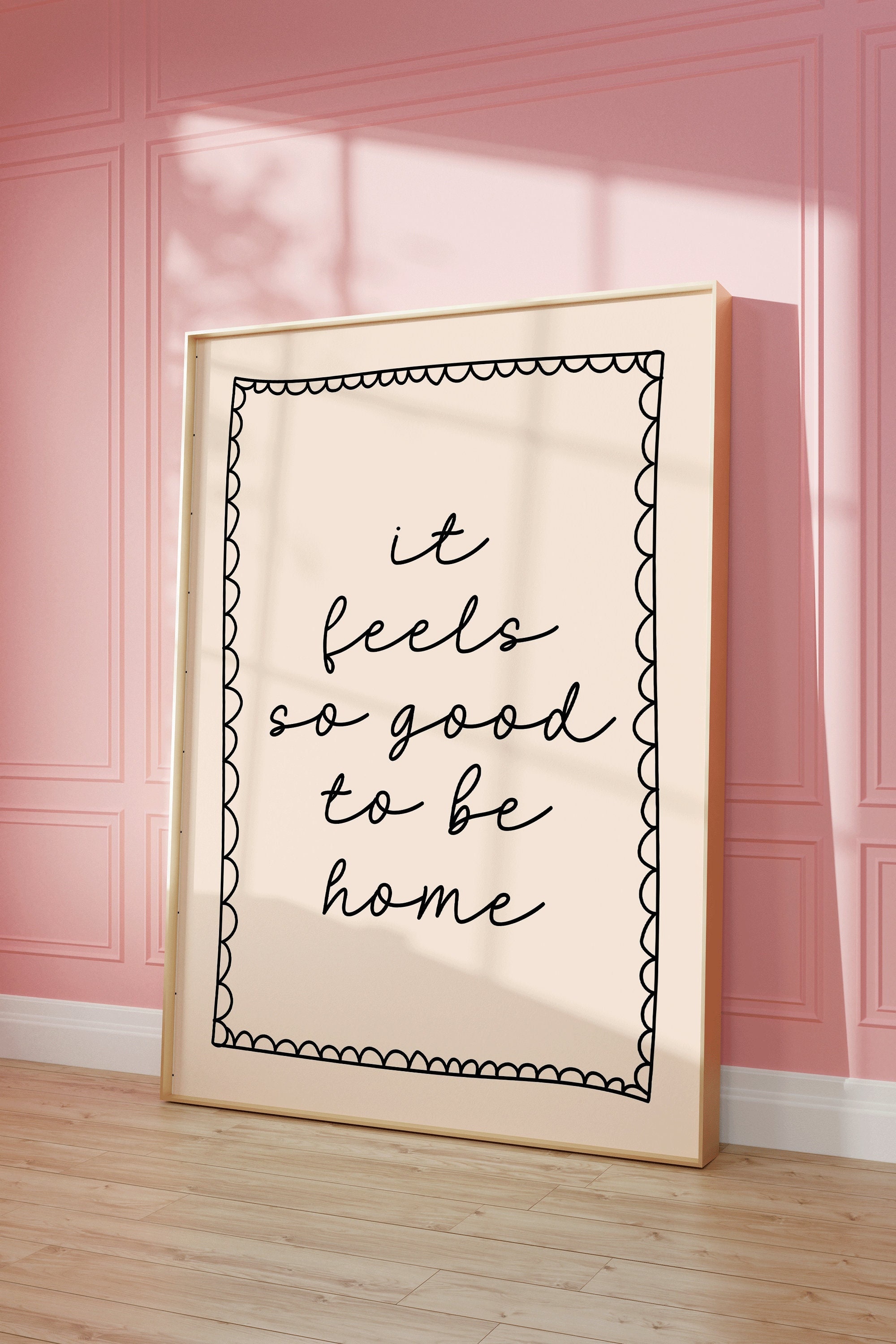 It feels so good to be home Art Print | Black Hand drawn Home Poster, Daily Reminders Affirmation Poster Bedroom Art Dorm Decor, cool art